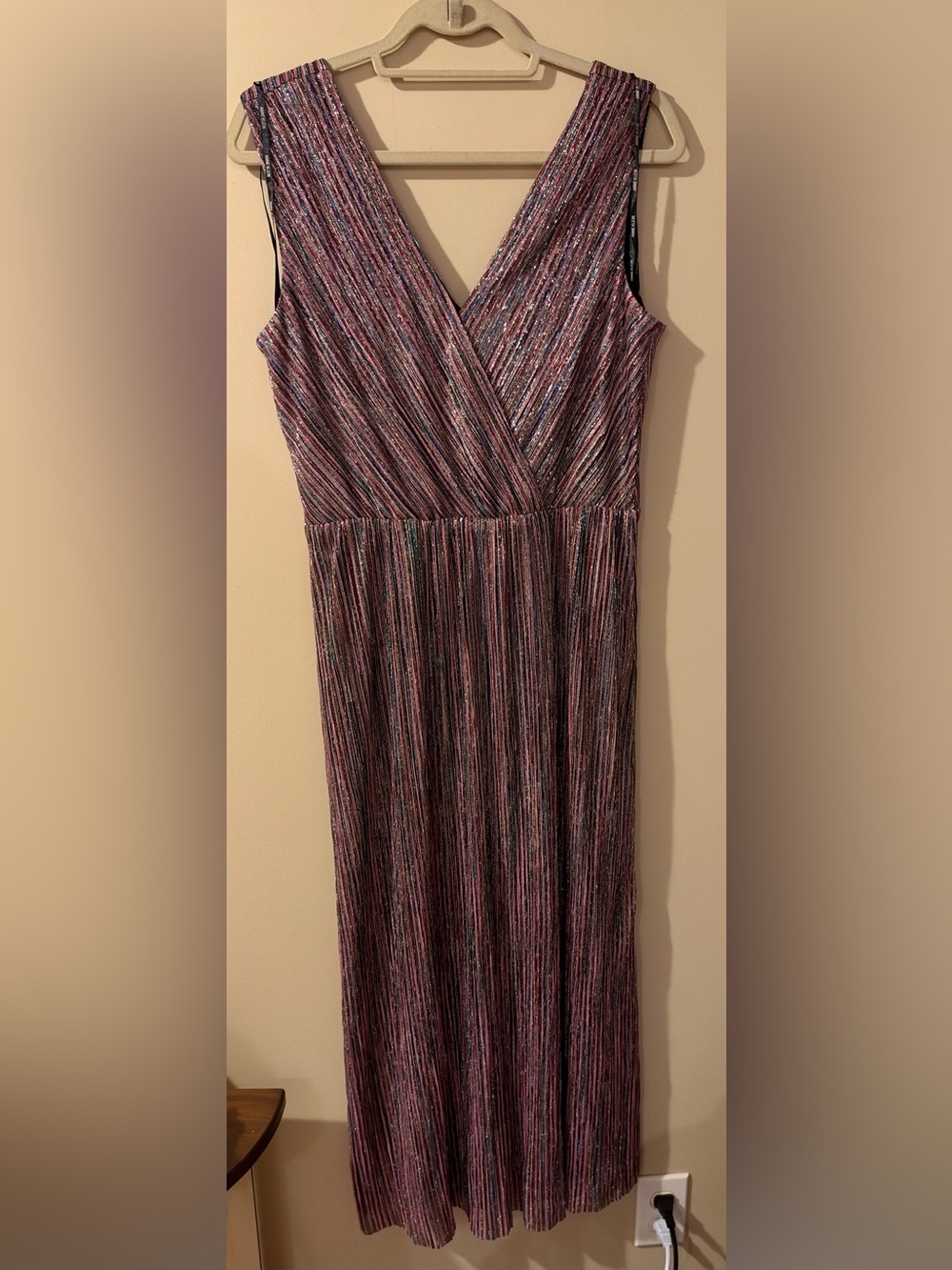 Anne Klein Metallic Striped Midi Dress Size 10